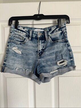 Flying Monkey Light Blue Distressed Cuffed Denim Shorts